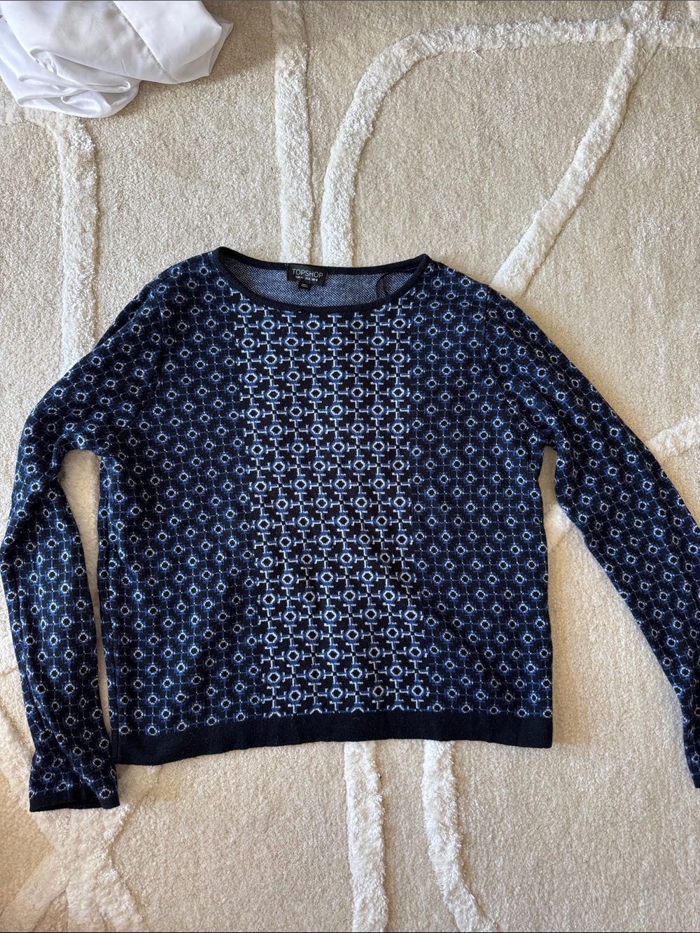 Topshop Navy and Light Blue Geometric Crewneck Sweater